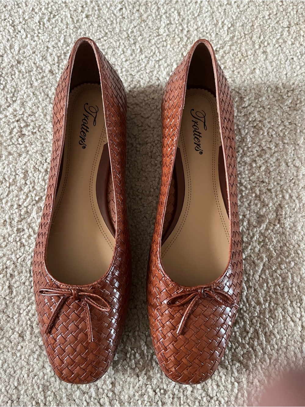 Trotters Woven Leather Ballet Flats in Cognac Brown